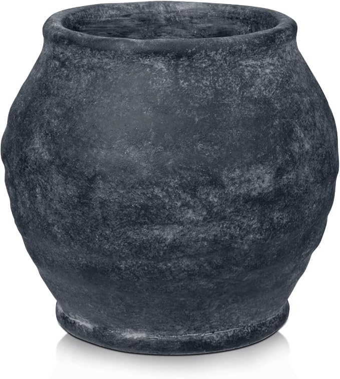 Briful Rustic Vintage Ceramic Pottery Vase, 6.1'' Farmhouse Table Decor with Distressed Texture, Wide Mouth Decorative Jar Vases for Home Decor, Shelf & Entryway, Black