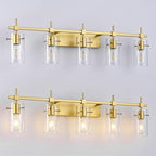 SOLFART Gold Vanity Light Fixtures Bathroom Lighting Over Mirror Wall Lights 5 Lights Bathroom Light