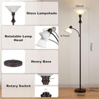 71'' Torchiere Floor Lamps for Living Room, Tall Floor Lamp for Bedroom with Adjustable Angle Arc Reading lamp, Modern Standing lamp with Glass Shade, Knob Switch, Bulb Included, Red Brown