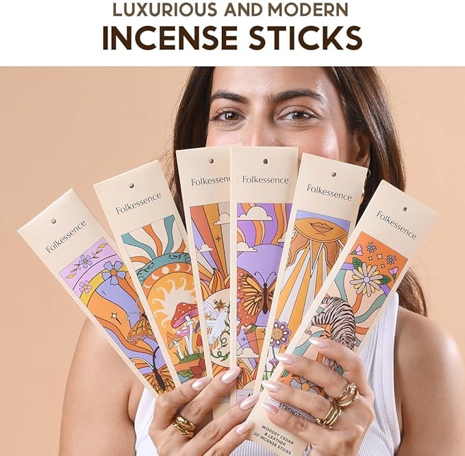 Folkulture Incense Sticks (120 Sticks) | Set of 6 Premium Incense for Calm, Aromatherapy, Relaxation | No Charcoal,Organic, Non Toxic, 45 Mins, Long Burning Vanilla, Amber, Chamomile Insence-Sticks