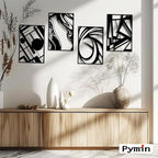 Pymin 4 Pack Modern Metal Abstract Wall Art, Minimalist Matte Black Single Line Art Décor, 3D Sculptures Textured Hanging Wall Home Decor and Shadow Effect Wall Decor for Living Room, 22.5"x15.7"