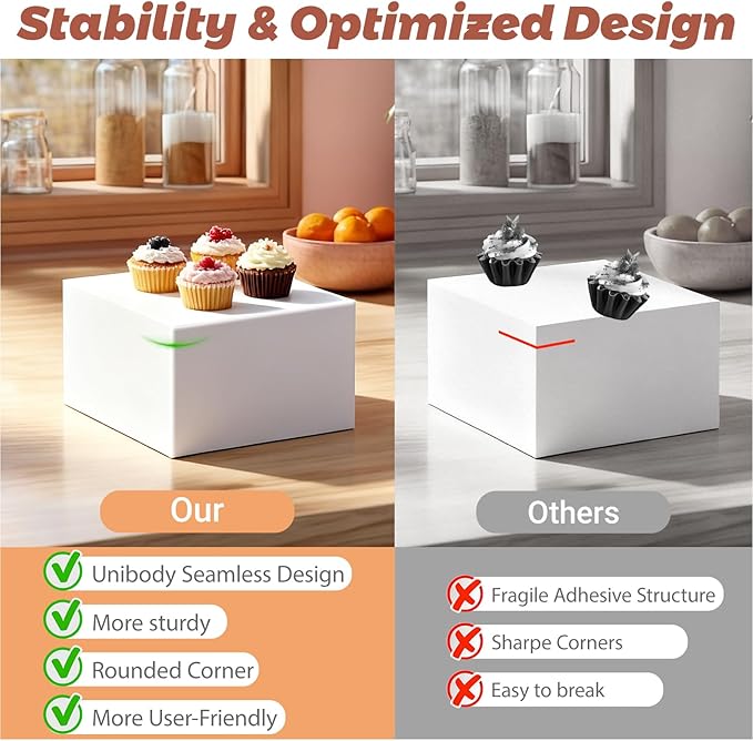 6Pcs Buffet Risers with Mini Sign and Maker, Acrylic Food Risers for Buffet Table, White Food Display Stands for Party, Collectibles Jewelry Display Stand, Acrylic Boxes Nesting Risers(10",9",8",7",6",5")