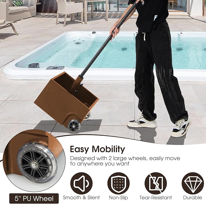 Giantex 170lbs Filled Umbrella Base with Wheels, Heavy Duty Umbrella Stand with Fillable Planter, Drainage Holes, Outdoor Market Umbrella Holder for Patio Garden Deck Pool (Brown)