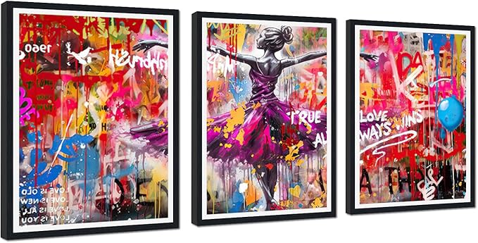 Novatique Colorful Graffiti Canvas Wall Art Dance Picture Wall Decor Modern Graffiti Art Poster Pop Art Wall Decor for Living Room Bedroom,12" x 16" x 3Pcs