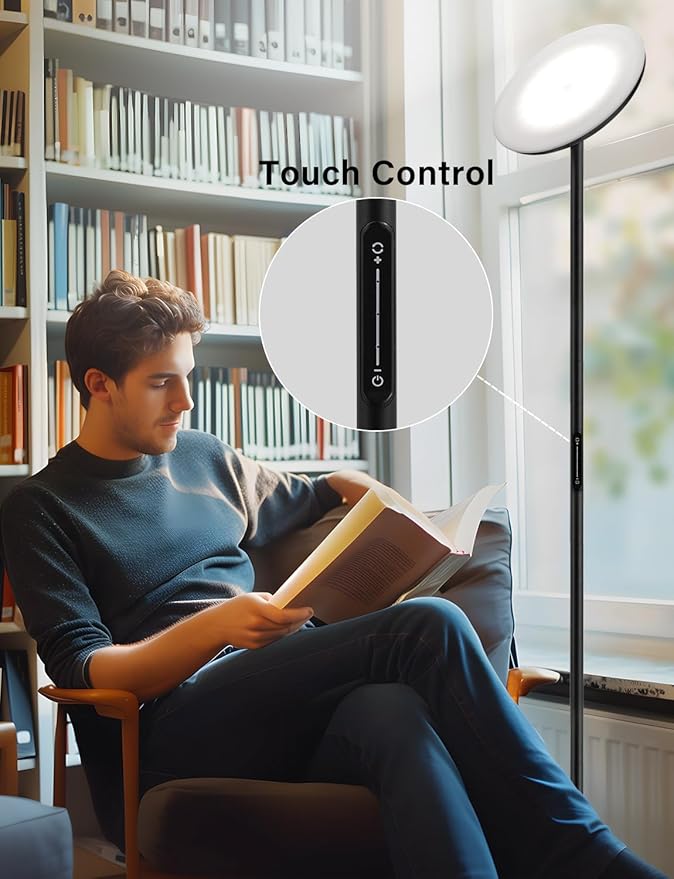 Modern LED Floor Lamp - Remote & Touch Control, 40W/2400LM Sky Torchiere Standing Lamp, Fully Dimmable, 3 Color Temperatures, Ideal for Living Room & Bedroom, Easy to Assemble
