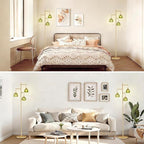 Dimmable Floor Lamp for Living Room, Bedroom, Gold Standing Lamp with 3pcs 6W Bulbs, Vintage Brass Floor Lamps for Corner, Nursery (Green Tulip)