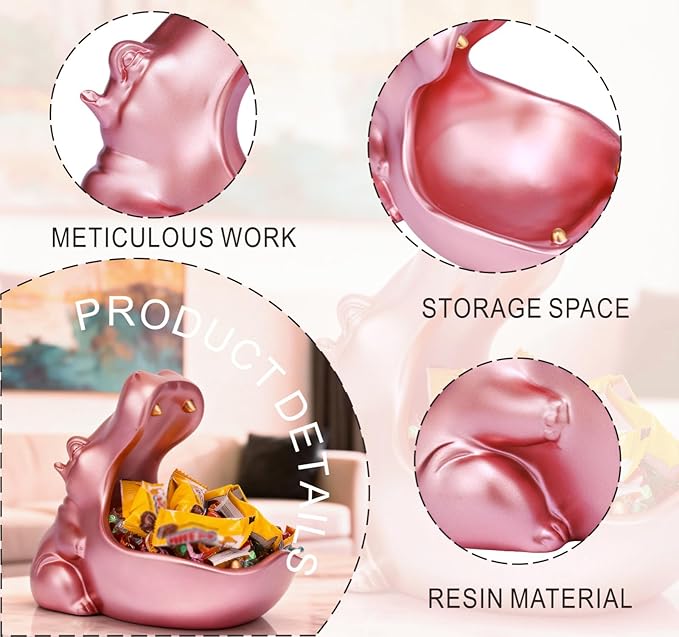 Hippo Statue, Hippo Resin Furniture Ornament Sculpture, Suitable for Home Decor, Desktop Hippo Candy Bowl, Entryway Table Storage Vessel, Storage Box (Pink)