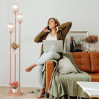HMVPL Pink Floor Lamp for Living Room, Crystal Floor Lamp with Shelves, Girls Standing Lamp with Table, Modern Corner Lamp with On/Off Switch, Unique Tall Lamp for Bedroom Nursery Office