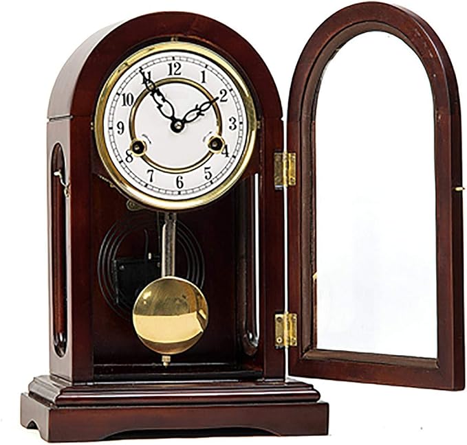 Wooden Pendulum Mantel Clock with Westminster Chimes Mechanical Table Clock for Living Room, Office, Home Decor, Brown