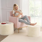 Hansleep Round Pouf Ottoman Foot Rest, 17 x 14 Small Faux Fur Stuffed Pouf for Chair, Foam Filled Foot Stools Ottomans for Living Room, Beige
