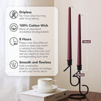 New Burning Formula Unscented Dripless 10-Inch Taper Candles Set of 12 - Burgundy, for Wedding, Dinner - Smokeless, Long Burning - Hand Poured, Colored Tall Candlesticks - Burdeos