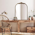 Vintage Baroque Gold Arched Mirror 24" x 36", Ornate Antique Wall Mirror with Metal Frame, Elegant Decorative for Entryway, Living Room, Bedroom, Hallway, or Bathroom Décor