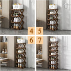 Foldable Shoe Rack, Bamboo Vertical Shoe Organizer Tall for Small Spaces. Multifunctional Narrow Shoe Shelf for Entryway, Closet, Corner, Bedroom, Hallway, Brown Color 4 Layers