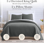 Southshore Fine Living, Inc. Oversized Quilt King Size Set, Grey Bed Spread King Size with 2 Matching Pillow Shams, Microfiber Quilted Comforter Bed Coverlet, Bedspread Set, Slate Grey Quilt