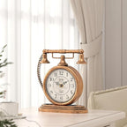 Vintage Table Clock, Desk and Shelf Decor Clock, Gold Antique Telephone Style Mantel Clocks, for Living Room, Farmhouse, Bedroom, Bedside, Gift (7.3" H x 7.3" W)