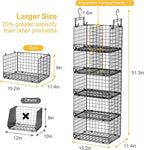 5 Tier Hanging Closet Organizer with Adjustable Dividers, Heavy-Duty Storage Shelves for Clothing, Kitchen, Laundry Room, Extra Large Baskets, 15.7" W x 11.8" D x 51" H, Black