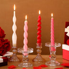 Nuanchu 4 Pcs 7.87 Inch Twisted Taper Candles Wax Unscented Smokeless Spiral Swirl Candlesticks for Wedding Holiday Dinner Party Home Decorations(Valentines Color)