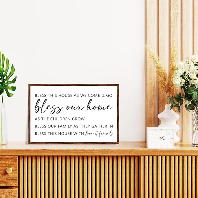 Bless this House as We Come and Go Sign Wood Plaque Wall Decor,Bless this House Wooden Hanging Sign Wall Pediments for Home Front Door Wall Decor
