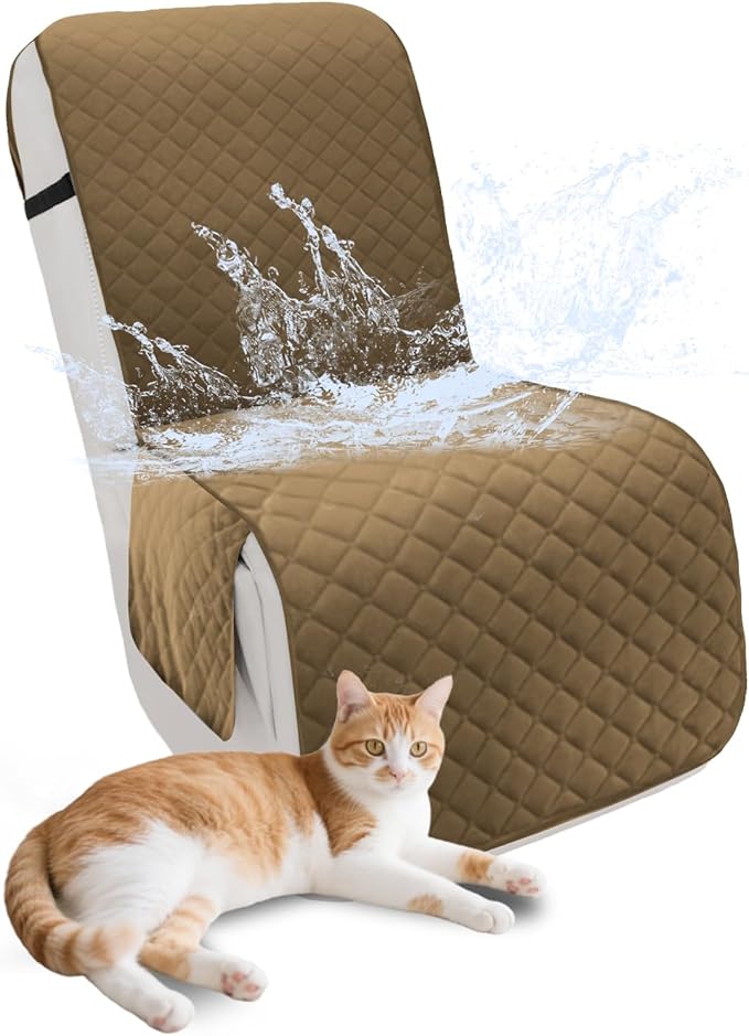 Recliner Sofa Covers 100% Waterproof Velvet L Shape Recliner Couch Covers for Dogs Pets Washable Anti Slip 1 Additional Couch Cover for Reclining Couch (Additional Seat, Light Tan)