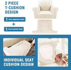 H.VERSAILTEX Sofa Cover 2 Piece T Cushion Armchair Slipcovers Thick Velvet Couch Cover Stretch T Cushion Sofa Covers for 1 Cushion Couch with 1 Individual T Cushion Covers, Cream