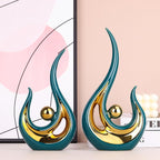 XMGZQ Teal Home Decor,Green and Gold Couple Sculpture,Green Ceramic Statues,Teal Modern Abstract Art Ceramic Statue, Decoration for Living Room, Coffee Table Centerpiece Great Gift Idea