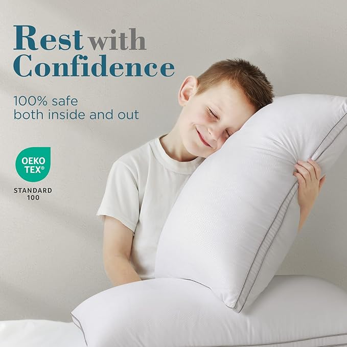 viewstar Bed Pillows Standard Size Set of 2, Hotel Cooling Down Alternative Gusseted Pillows for Side, Back, or Stomach Sleepers, White