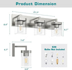 3-Light Bathroom Light Fixtures, Brushed Nickel Vanity Lights for Bathroom, Kitchen, Living Room, Modern Bathroom Vanity Lights with Clear Glass Shades