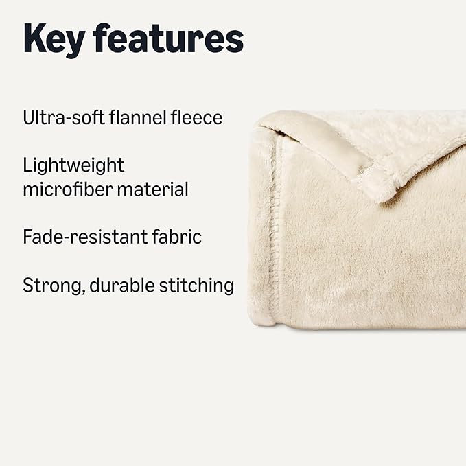 Amazon Basics Soft Fleece Throw Blanket, Lightweight Cozy Blanket for Couch & Sofa, 50 x 60 Inches, Beige