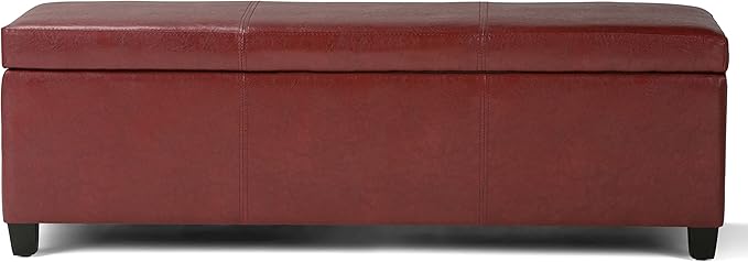 SIMPLIHOME Avalon Storage Ottoman Bench - 48 inch Wide Upholstered Vegan Leather Rectangular Lift-Top Ottoman in Red, Contemporary Storage Bench for Living Room with High-Density Foam