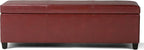 SIMPLIHOME Avalon Storage Ottoman Bench - 48 inch Wide Upholstered Vegan Leather Rectangular Lift-Top Ottoman in Red, Contemporary Storage Bench for Living Room with High-Density Foam