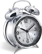Peakeep Loud Alarm Clock for Heavy Sleepers Adults, Metal 4.5" Twin Bell Battery Operated Alarm Clocks for Bedrooms Decoration (Metal Silver)