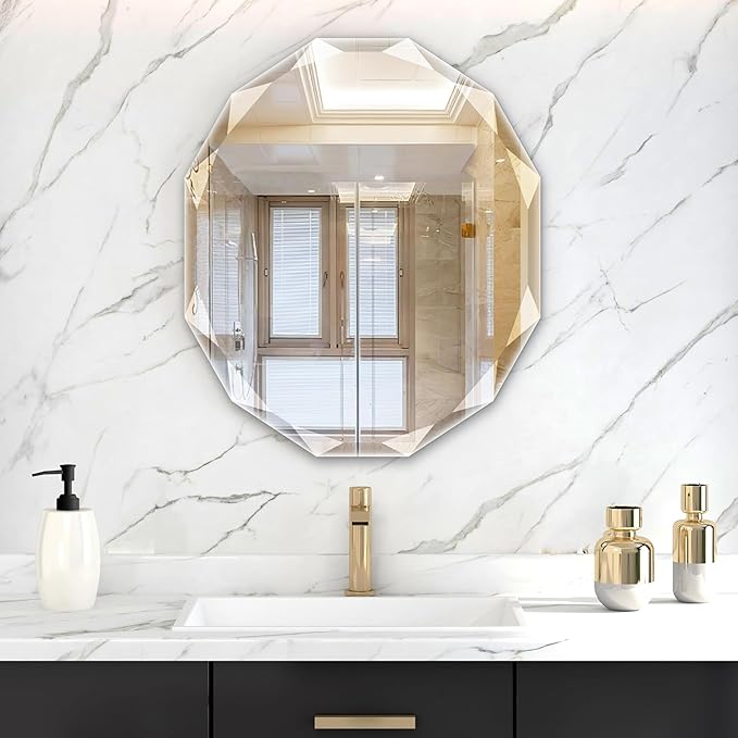 Bathroom Mirrors for Over Sink, Round Frameless Mirrors for Wall, 23.5x27.5 Inch Beveled Bathroom Mirror, Bathroom Vanity Circle Mirror for Bedroom Living Room Entryway Home Decor