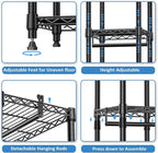 IZEUK 2 Combination Heavy Duty Garment Rack Wire Clothes Rack for Hanging Clothes, Metal Freestanding Closet Wardrobe Rack with 3 Rods Black 15.7" D x 43.3" W x 76.5" H