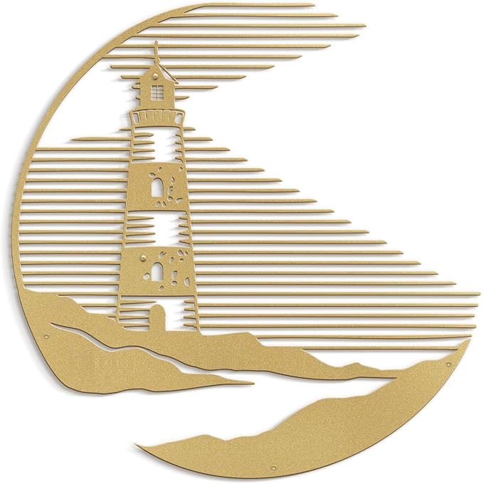 SIGNLEADER Metal Wall Art Decor Lighthouse Minimalist Modern Abstract Wall Sculpture Hangings Home Decoration for Living Room, Bedroom, Bathroom, Kitchen, Outdoor - 36" Gold