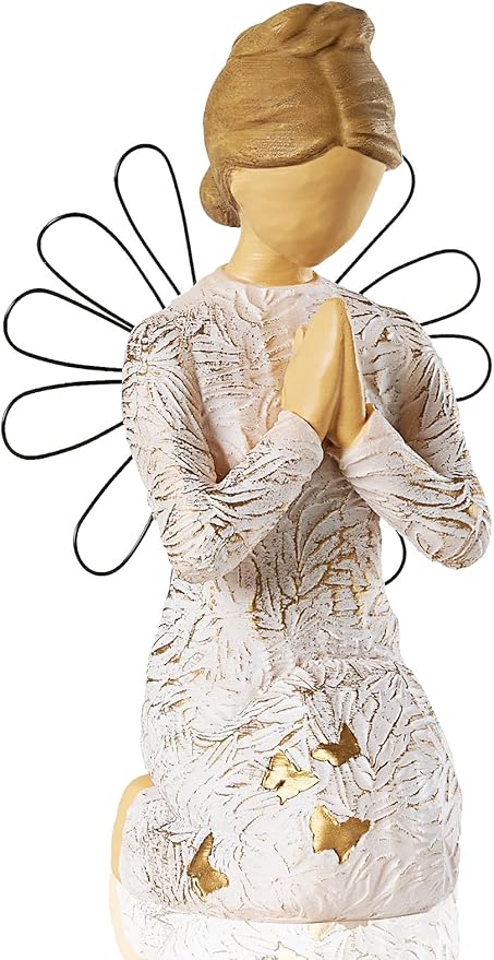 Sympathy Angel Figurines for Loss of Loved Ones Angel Statues Home Decor Serenity Prayer Gifts for Women Resin Sculpted Hand-Painted Figure Bereavement Gift Praying Hands Statue