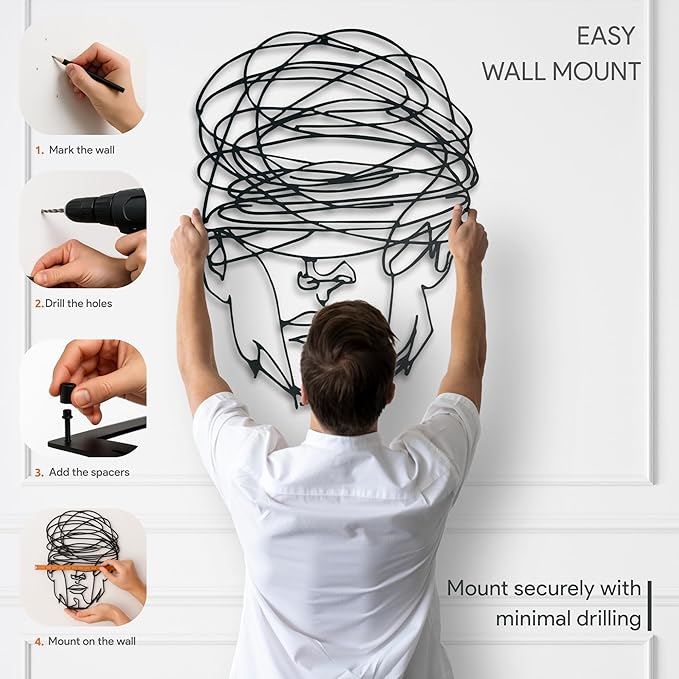 Overthinking Man Metal Wall Decor, Abstract Geometric Face Sculpture, Modern Line Art for Living Room, Office, Bedroom, and Contemporary Home Decor , Unique, Thought-Provoking Artwork for Minimalist Interiors (24 x 18 inches)