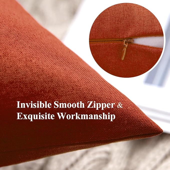 MIULEE Pack of 2 Decorative Outdoor Solid Waterproof Throw Pillow Covers Faux Linen Garden Farmhouse Cushion Cases for Summer Patio Tent Balcony Couch Sofa 20x12 Inch Burnt Orange