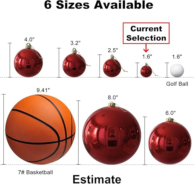 Red & Green 1.6" Small Christmas Balls Christmas Tree Decoration Ornaments Shatterproof Hanging Balls for Birthday Halloween Holiday Wedding Decorations Set of 24pcs