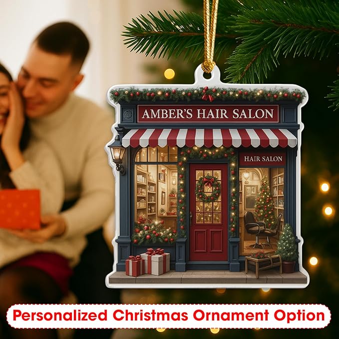 Personalized Hair Salon Christmas Ornament 2025, Custom Name 2D Flat Acrylic Ornament, Holiday Tree Decoration, Gift for Hairdresser & Stylist
