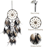Large Dream Catcher Wall Decor Brown and Black Dream Catchers with Tree of Life Pendant Bead Handmade Feather Dreamcatcher Wall Hanging Ornament for Bedroom Living Room Home Decor