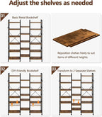 Furologee Triple 6 Tier Bookshelf, Bookcase with 17 Open Display Shelves, Wood and Metal Shelf Storage Organizer,Industrial Wide Shelving Unit for Living Room,Home Office,Rustic Brown