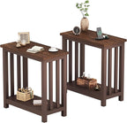 ChooChoo Mission End Tables Set of 2, Narrow Side Tables for Small Spaces, Night Stands with Storage Shelf for Living Room and Bedroom, Espresso