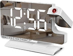 SZELAM Digital Clock,Alarm Clock Bedside with Projection,7.3" Mirror Clock with 180°Rotating Projector,Dual Alarm with 3 Mode,Brightnee Adjust,DST,Snooze,Charging Port,5 Levels Volume for Desk Teens