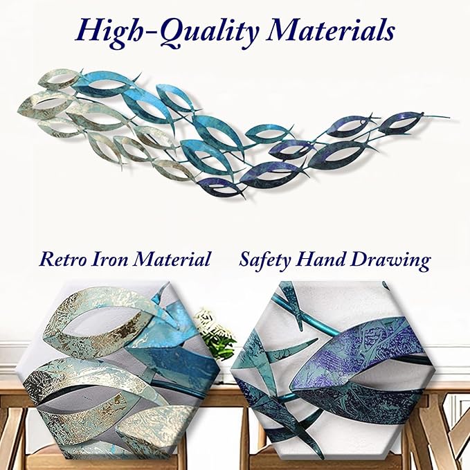 SUN RDPP Metal Fish Wall Art Decor, Large Coastal Ocean Metal Fish Wall Hangings Decor Wall Sculpture for Living Room Bedroom (C)