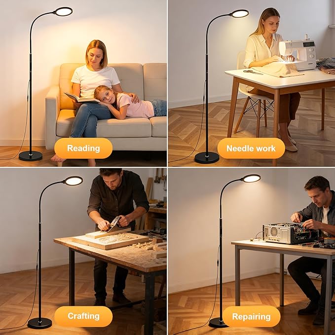 Bright LED Eye-Friendly Floor Lamp with Remote and Touch Dimmer & Adjustable Color Temperature, Smart Gooseneck Standing Light for Living Room,Kids Bedroom, Home Office Desk,Library Study Reading