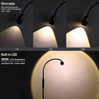 O’Bright Ray – Adjustable LED Beam Floor Lamp, Dimmable and Zoomable Spotlight, Flexible Gooseneck, Reading/Crafting Standing Lamp, Work Table Light, Matte Black