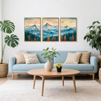 CHDITB Mountain Landscape Framed Canvas Wall Art Set, Nature Forest Inspired Wall Decor, Sunset Art Spiritual Wall Painting, Vintage Woodcut Art Prints for Living Room, Bedroom, Office-16 x24 x3