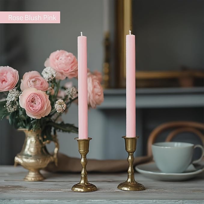 10" Candle Sticks, Ribbed Taper Candles, 2 Pink Shades, 4-Pack, Unscented