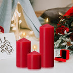 Pillar Candles 3 x 4, 6, and 8 inches, Large Handmade Candles Set of 3, Red Decorative Candles for Wedding, Home Decoration, Dinner, Church