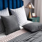 Grey Striped Decorative Pillow Cases: 2 Pack 18x18 Inch Original Velvet Square Throw Pillow Covers for Farmhouse Couch